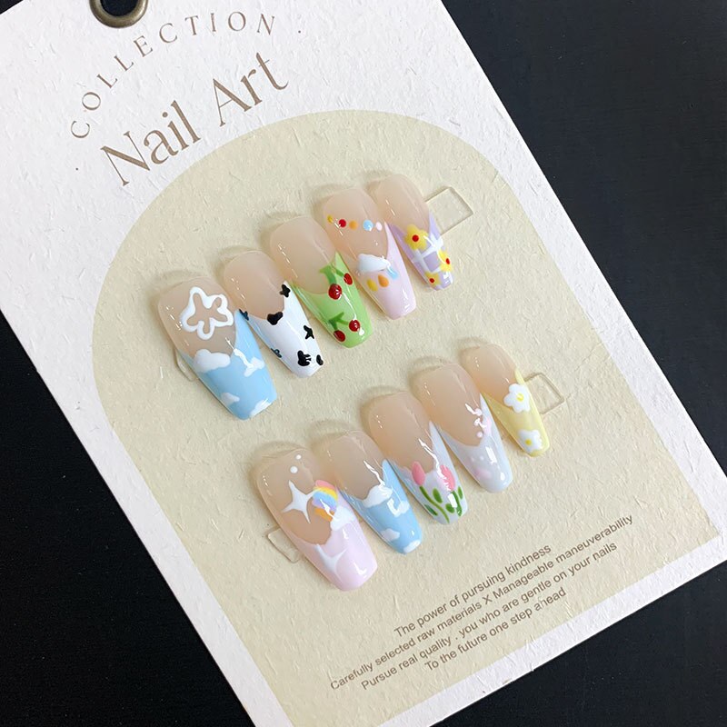 Green Cat's Eye Tulip Wearable Nail Pieces Light Therapy Handmade False Nails Wearing Finished Nails Artistic Patch Decoration