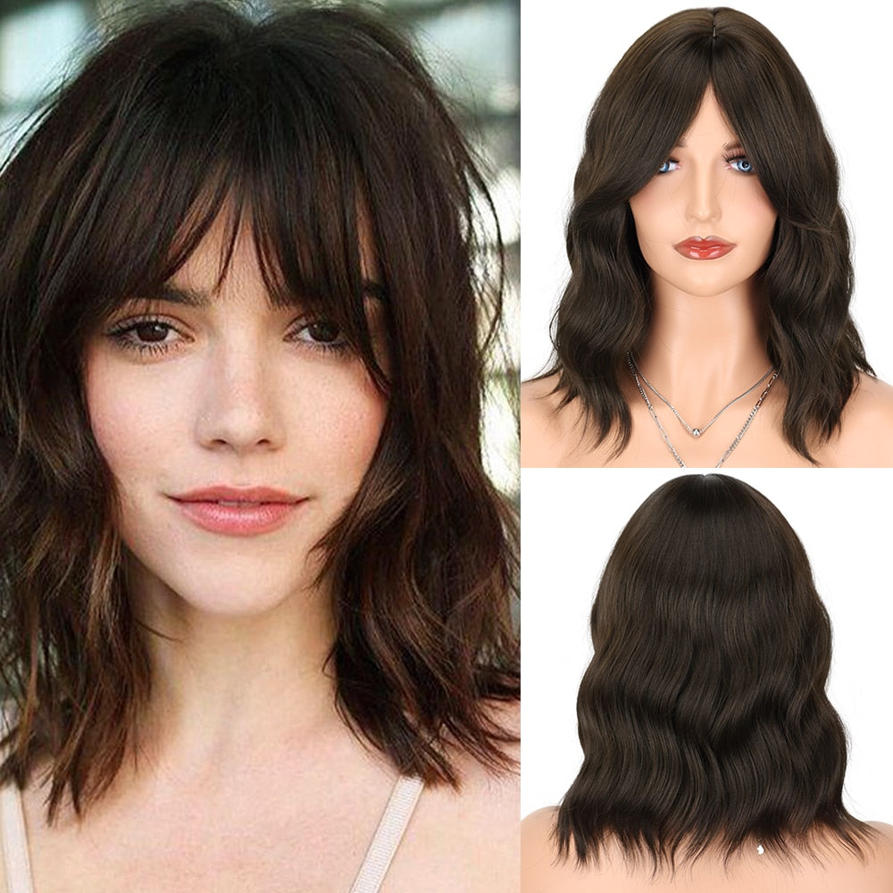 Synthetic Wigs Short Bob With Bangs For Women Ombre Black Red Blonde Pink Lolita Cosplay Party Natural Hair Roll inward