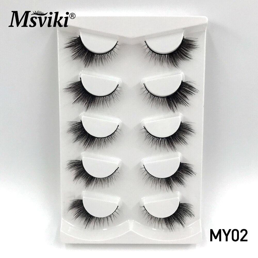 Winged Fake Eyelashes 5 Pairs Natural 3D Cat Eye Faux Mink Lashes 5D 8-15MM Fluffy Fox Eye Lash Extension