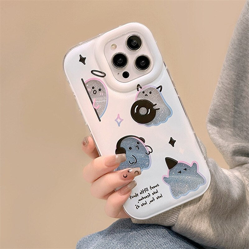 Funny Glitter ghost spirit music dance transparent Phone Case For iPhone 14 13 12 11 Pro Max Xr Xs 7 8 14 Plus Case Cute Cover