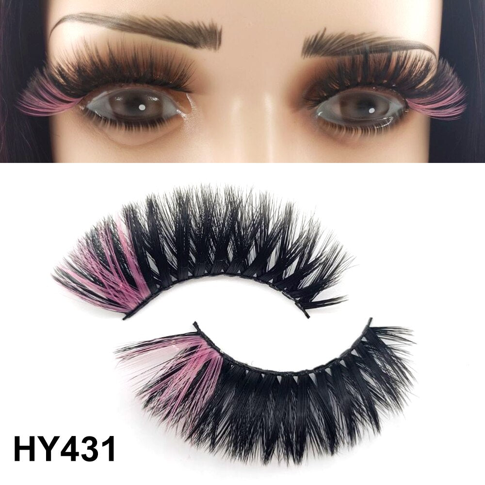 1 Pair 25MM Colored Mink Lashes 5D Fluffy Party Mink Eyelashes Box Package Supplies 3D Pink White Cosplay Fake Eyelashes