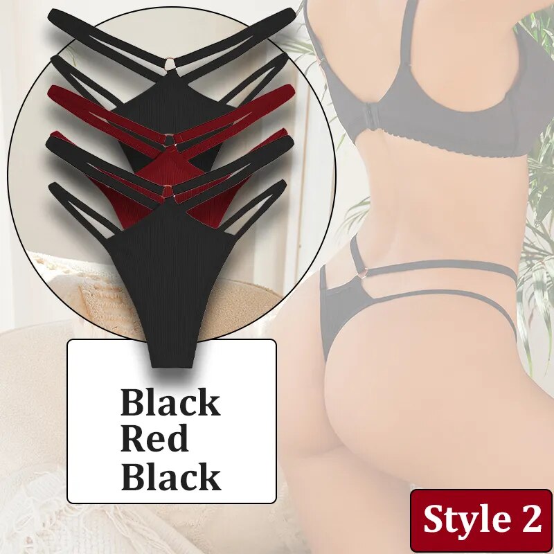 3PCS/Set Women Sexy Lace Panties Hollow Out Thongs Low Waist Female Cotton G-String Underwear Bikini Intimates Lingerie