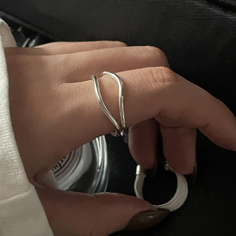 925 Sterling Silver Unique Lines Ring For Women Jewelry Finger Adjustable Open Vintage Ring For Party Birthday