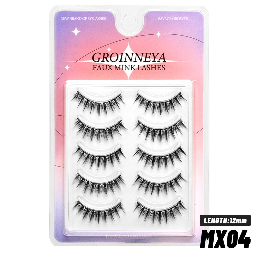 Manga Lashes Natural Long 3D Wispy Mink Eyelashes Fluffy Eye Lashes 5 Pairs Fake Eyelashes