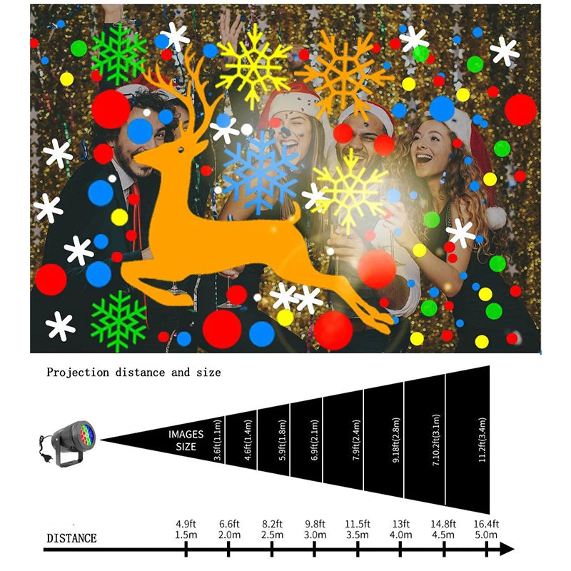 Christmas Window Projector LED Snowflake Snow Elk Laser Projector 16 Patterns Projection Lamp Xmas Party Home Door Decor