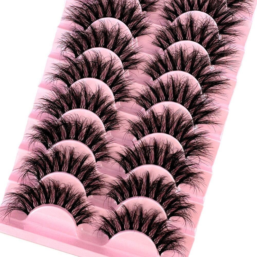 10Pairs 5D Mink Eyelash Winged Thick Long Eyelashes Handmade Transparent Terrier 3dLashes Messy Cross Lash For Eyelash Extension