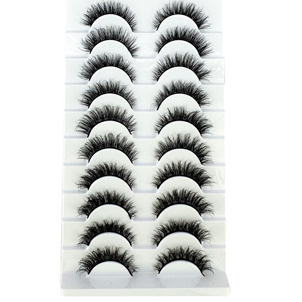 10Pairs Faux 3D Mink Eyelashes Hair Soft False Lashes Fluffy Wispy Thick Lashes Handmade Eyelash Extension