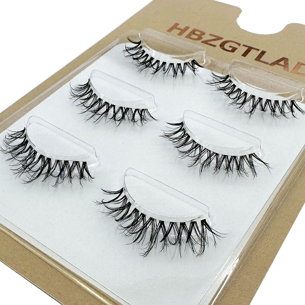 3Pairs 3D mink lashes wispy curly fluffy lashes crisscross mink eyelashes invisible band false lashes Medium volume lashes