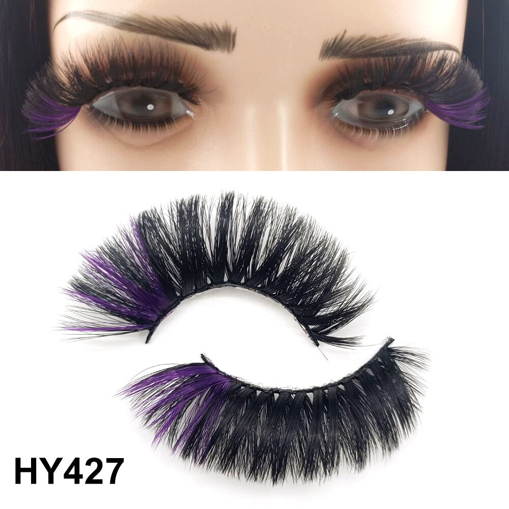 1 Pair 25MM Colored Mink Lashes 5D Fluffy Party Mink Eyelashes Box Package Supplies 3D Pink White Cosplay Fake Eyelashes