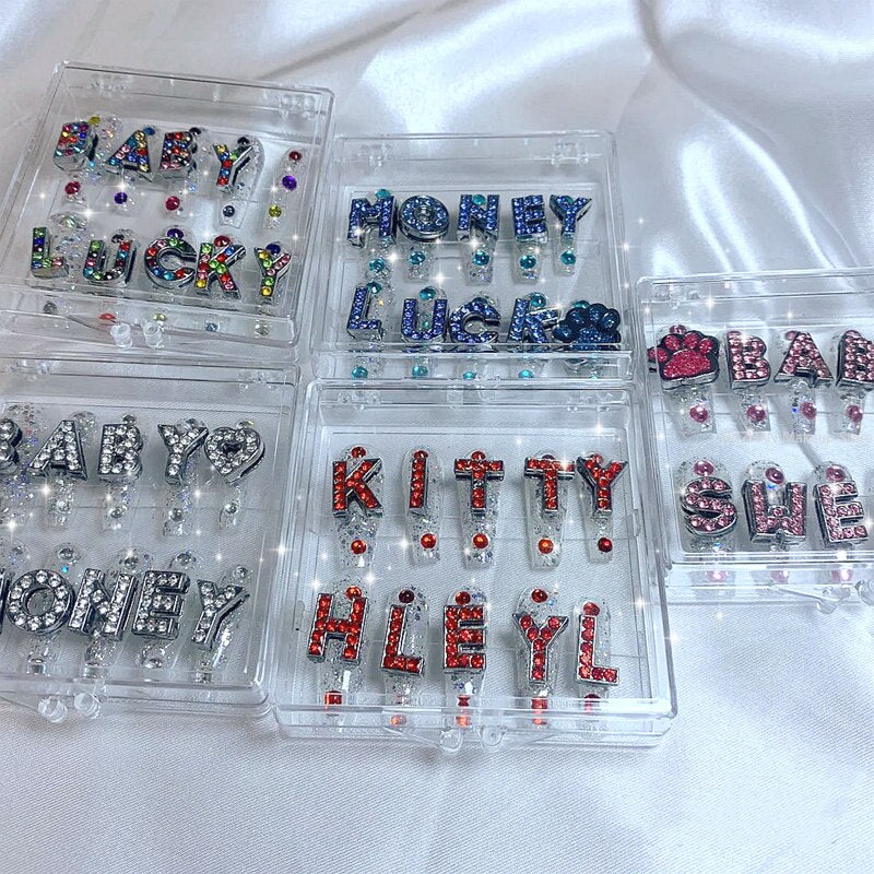 Glittery Rhinestone Press On Nails Y2K Handmade Long Coffin False Nail Set Reusable Fake Nail With Glue Tips Gift
