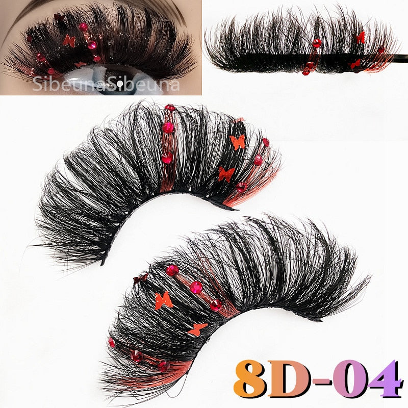Faux Mink 25mm Lashes With Pink Blue Butterfly/Flower On Them Full Strip Diamond Cosmetics False Eyelashes