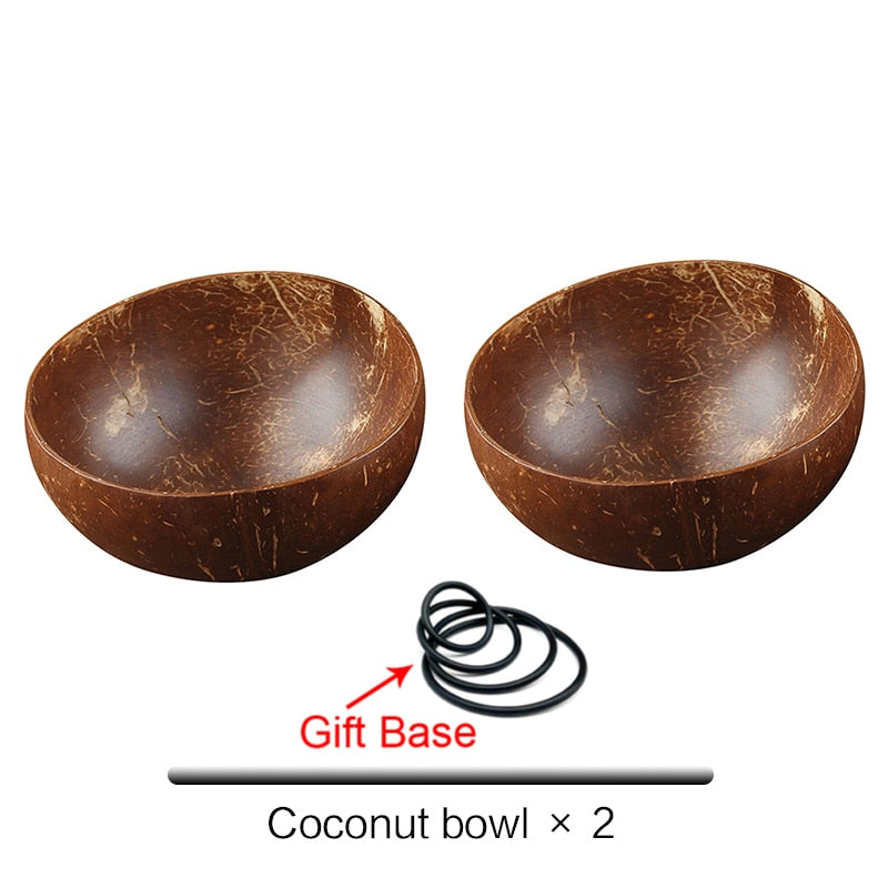 12-15cm Natural Coconut Bowl set wooden Salad Ramen bowl Coconut Wood Spoon Set coco smoothie Kitchen tableware Coconut bowl