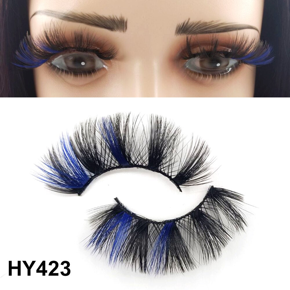 1 Pair 25MM Colored Mink Lashes 5D Fluffy Party Mink Eyelashes Box Package Supplies 3D Pink White Cosplay Fake Eyelashes