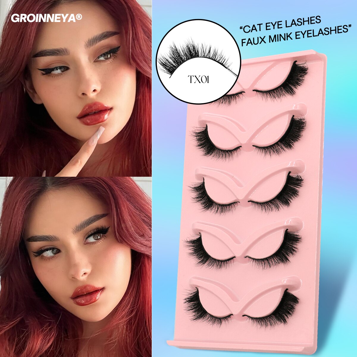 5/7 Cat Eye 3D Mink Lashes Natural Eyelashes Winged End Eye Elongated False Eyelashes lashes Extension