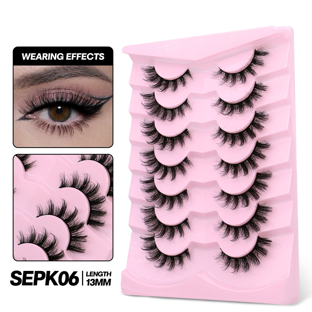5/7 pairs 3D Mink Lashes Faux Mink Fluffy Lash Winged End Eye Elongated Fake Lashes Soft Eyelashes