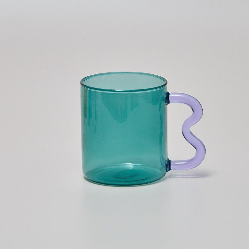 Colored Glass Cups Colorful Waved Ear Glass Mug Handmade Simple Wave Coffee Cup