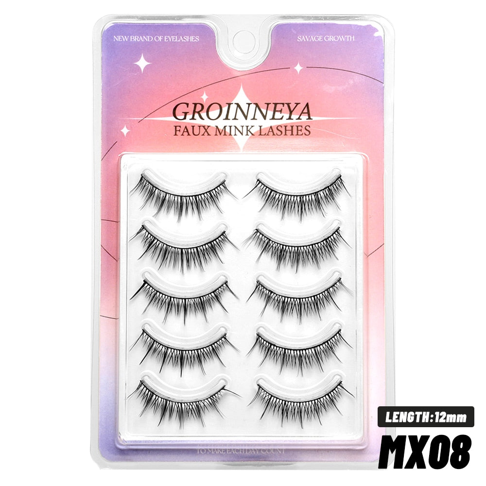 Manga Lashes Natural Long 3D Wispy Mink Eyelashes Fluffy Eye Lashes 5 Pairs Fake Eyelashes