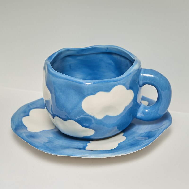 Korean Ins Style Hand Made Irregular Mug Hand Painted Flowers Ceramic Mug Breakfast Cup Coffee Cup Cute Tea Cups