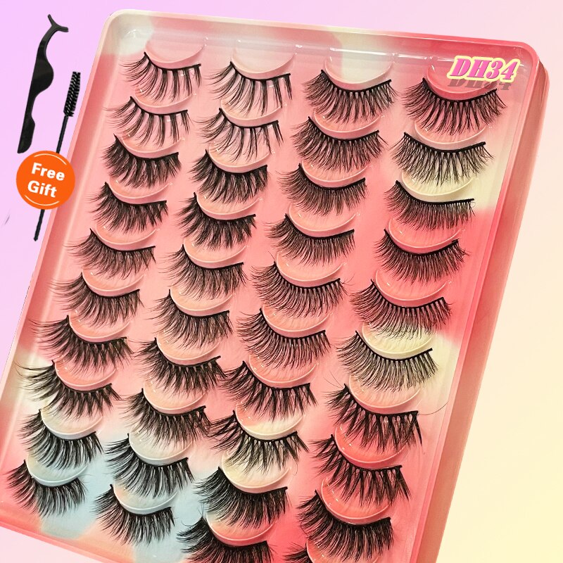 Eyelashes 20Pairs 3D Mink Lashes Fluffy Soft Wispy Natural Cross False Eyelashes Reusable Eyelash Extension