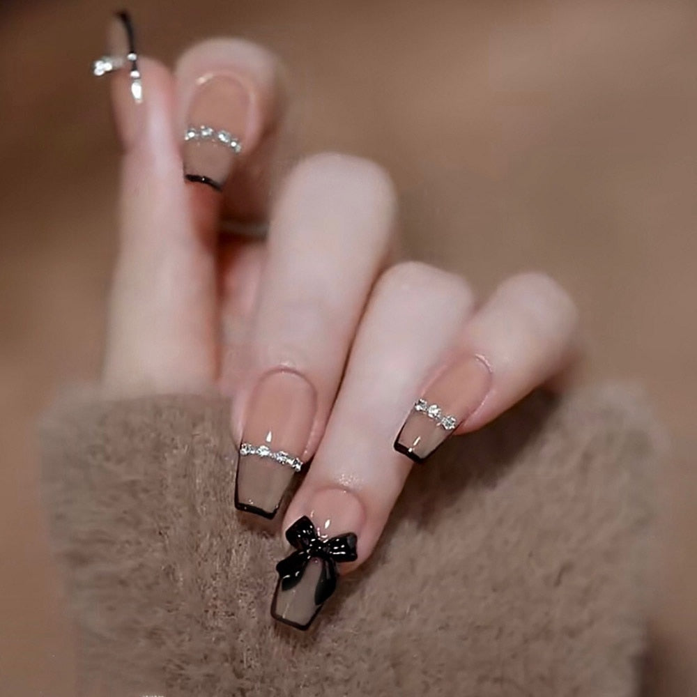 24pcs Rhinestone Design Fake Nails Shiny nail Decorations Press On nail Tips False Nail Patch