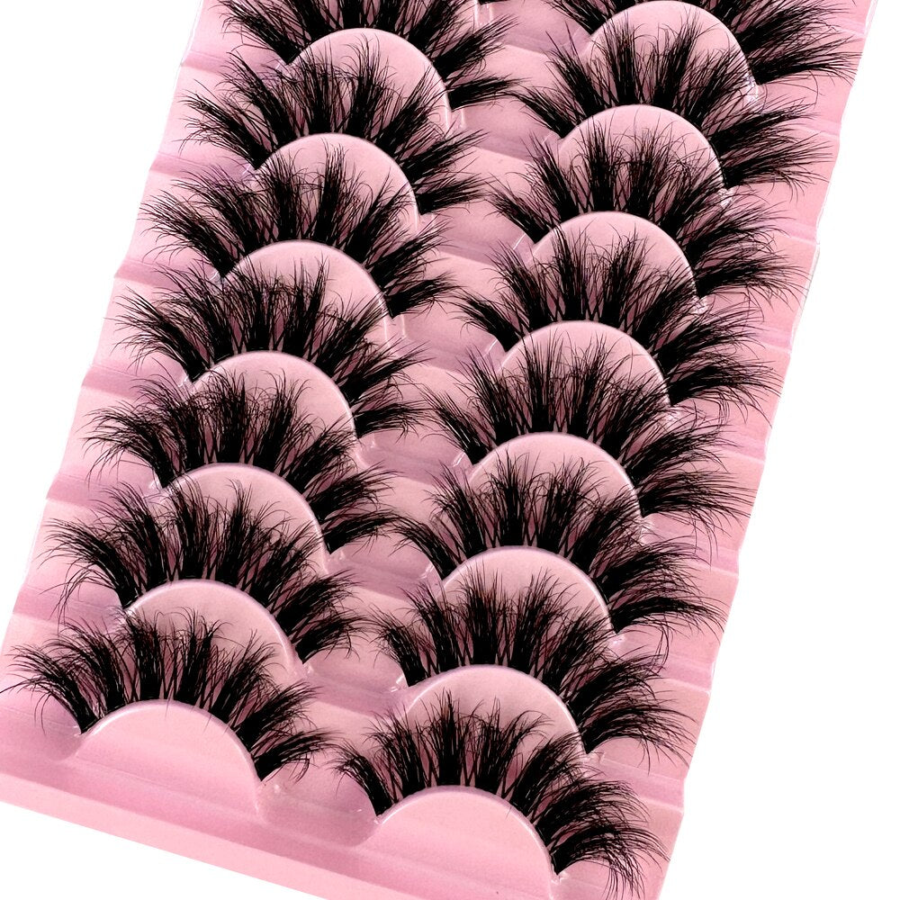 10Pairs 5D Mink Eyelash Winged Thick Long Eyelashes Handmade Transparent Terrier 3dLashes Messy Cross Lash For Eyelash Extension