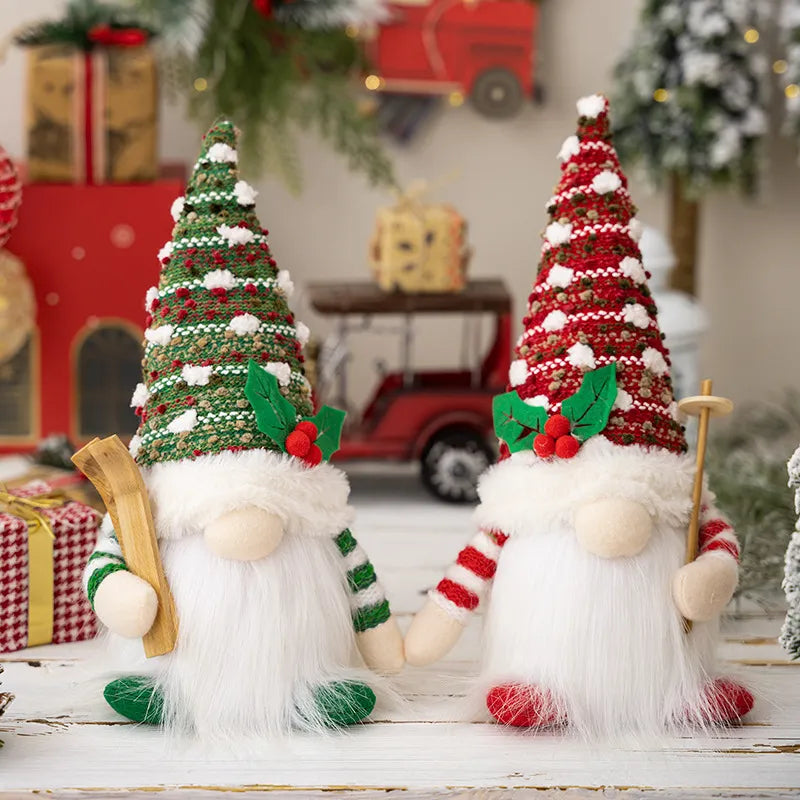 Christmas Doll Sled Elf Ski Gnome with Led Light Christmas Decorations for Home Xmas New Year 28cm