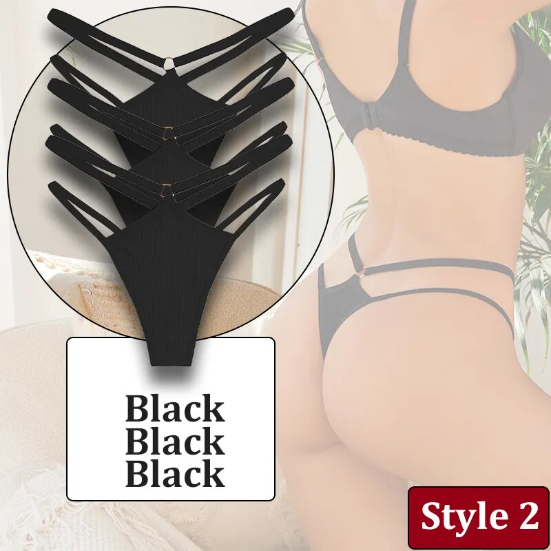 3PCS/Set Women Sexy Lace Panties Hollow Out Thongs Low Waist Female Cotton G-String Underwear Bikini Intimates Lingerie