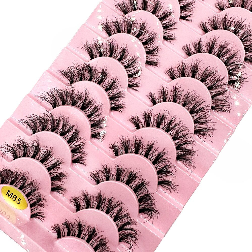 10 Pairs Clear Band Wispy Fluffy Lashes Natural Russian Strip Lashes 3D Effect Lashes