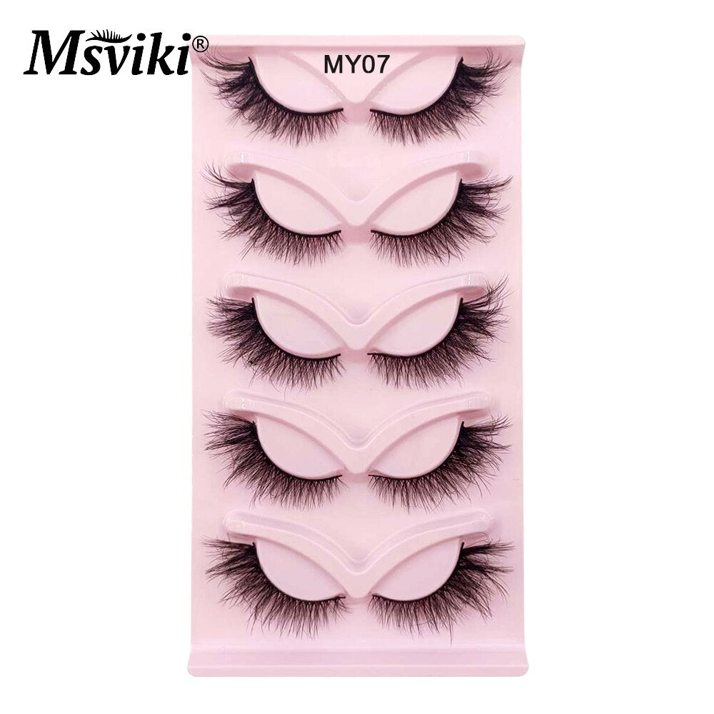 Natural 3D Winged End Eye Elongated False Eyelashes Extensions 5 Pairs Fluffy 5D Cat Eye Faux Mink Lashes Supplies