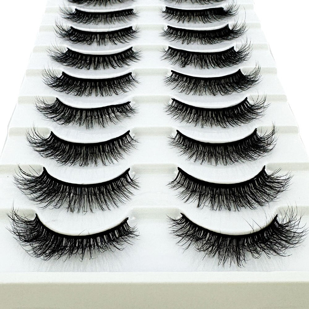 10Pairs 5D Faux Mink Hair False Eyelashes Natural Messy Eyelash Crisscross Wispy Fluffy Lashes Extension Fake Lashes