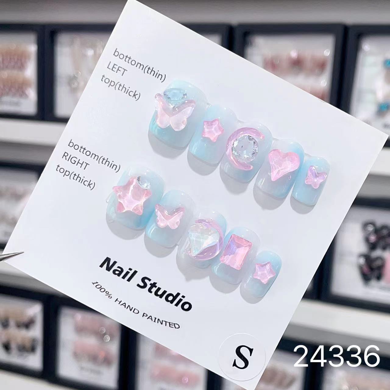 Summer Blue Pink Color Short Fake Nails Ice Transparent Love Heart Comfortable False nail Versatile Exquisite Handmade Nail