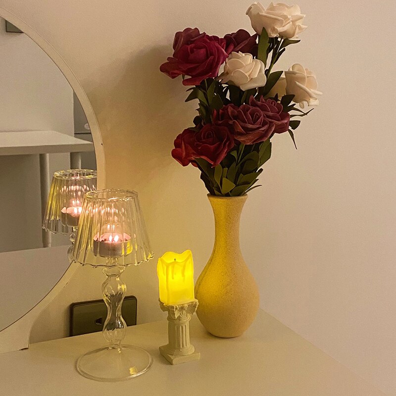Ins LED Candlestick Flameles Night Lights Statue Props Photo Romantic Candle Tea Lights for Birthday Home Decorations Ornaments