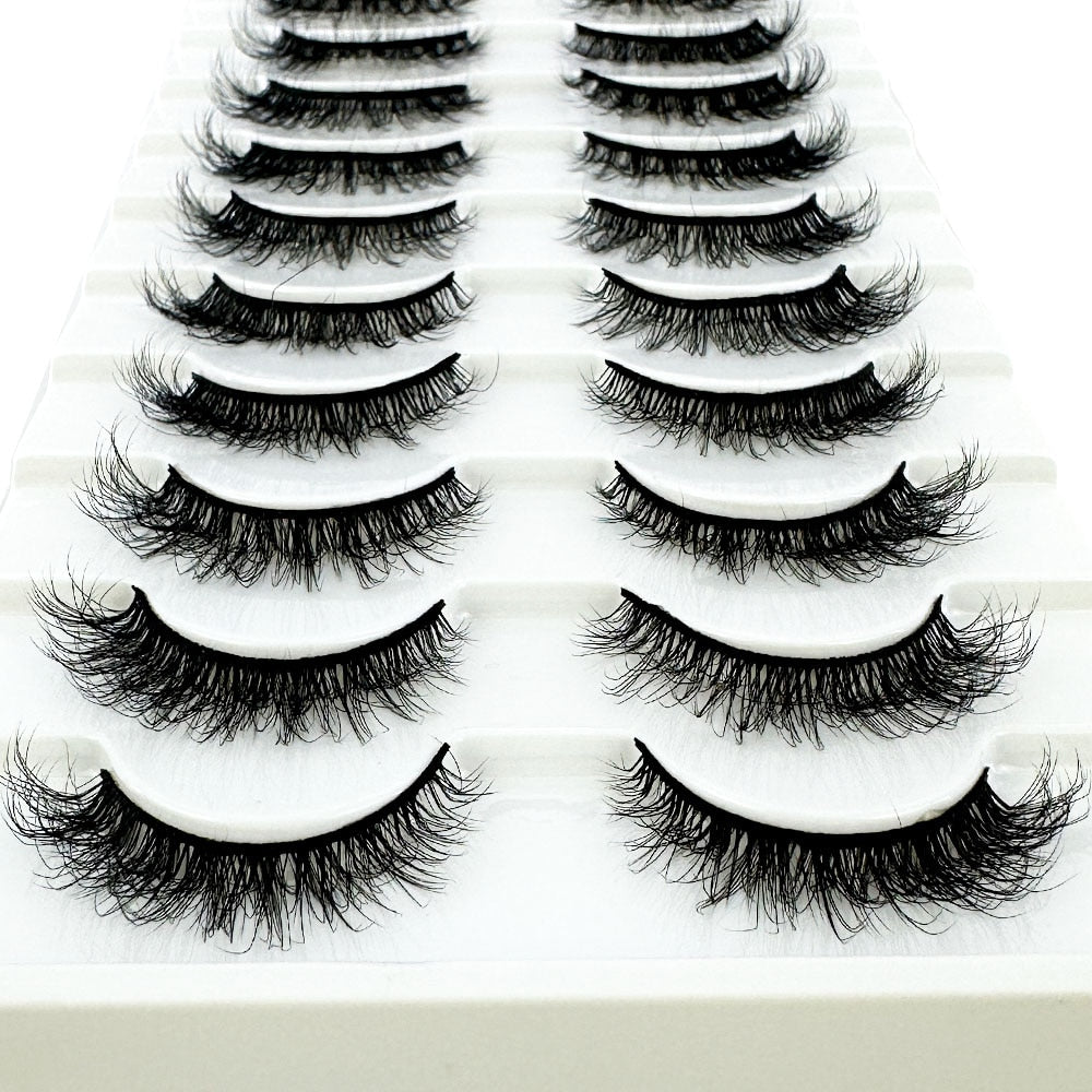 10Pairs 5D Faux Mink Hair False Eyelashes Natural Messy Eyelash Crisscross Wispy Fluffy Lashes Extension Fake Lashes