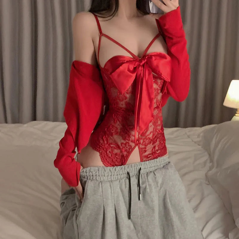 Erotic Lingerie One Piece Sexy Hot Lingerie Women Christmas Costume Lace Sexy Dress Babydoll Exotic Clothing Shirt Pajamas