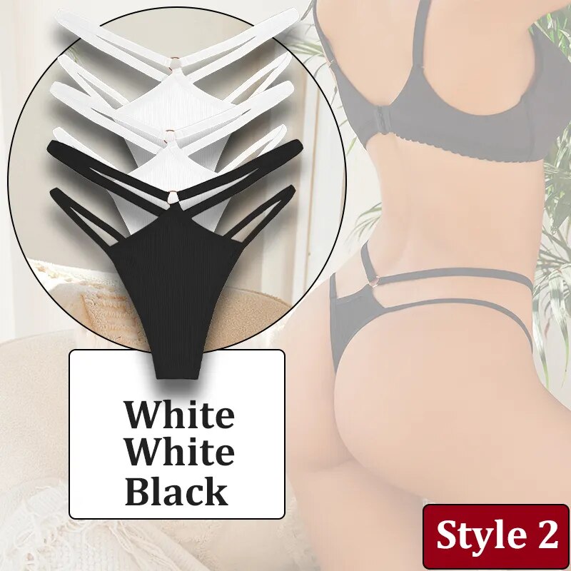 3PCS/Set Women Sexy Lace Panties Hollow Out Thongs Low Waist Female Cotton G-String Underwear Bikini Intimates Lingerie