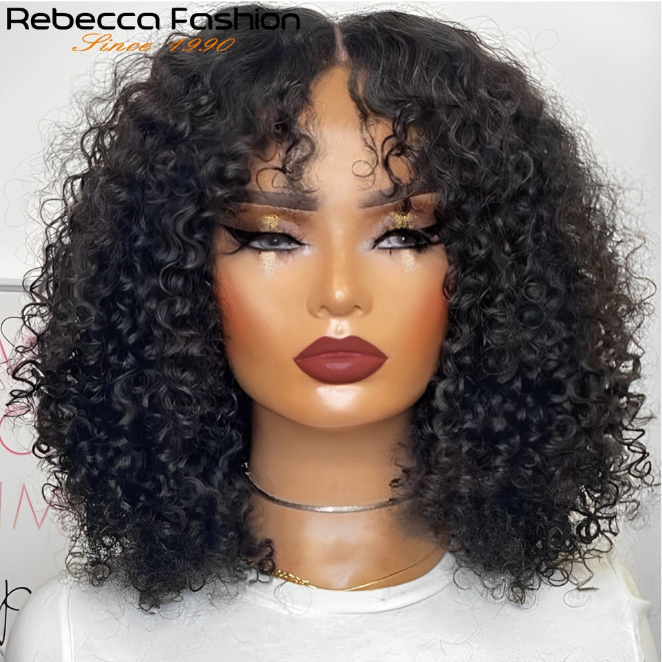 Jerry Curly Short Pixie Bob Cut Human Hair With Bangs Non lace front Highlight Honey Blonde Colored Wigs For Women