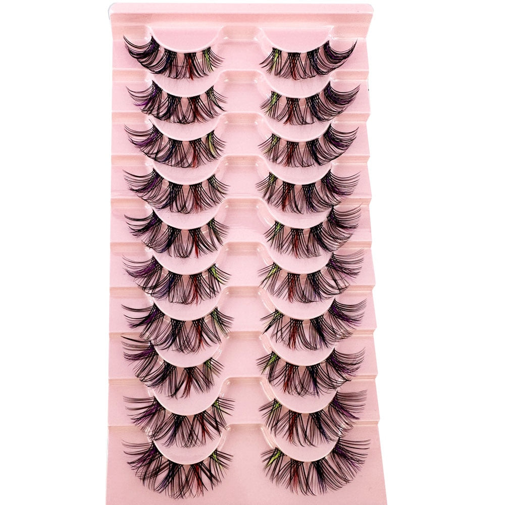 10pairs 3D Mixed Color Mink Lashes Natural Individual Eyelashes Fluffy Lash Extension Invisible Band Lash dramatic lash