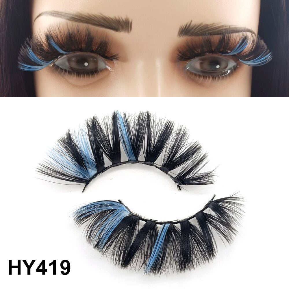1 Pair 25MM Colored Mink Lashes 5D Fluffy Party Mink Eyelashes Box Package Supplies 3D Pink White Cosplay Fake Eyelashes