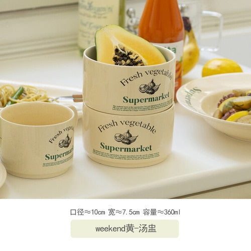 Korean Alphabet Ceramic Plate Bowl Tableware Household Various Butter Mug Water Cup Creative Household Dish Soup Plate Cup