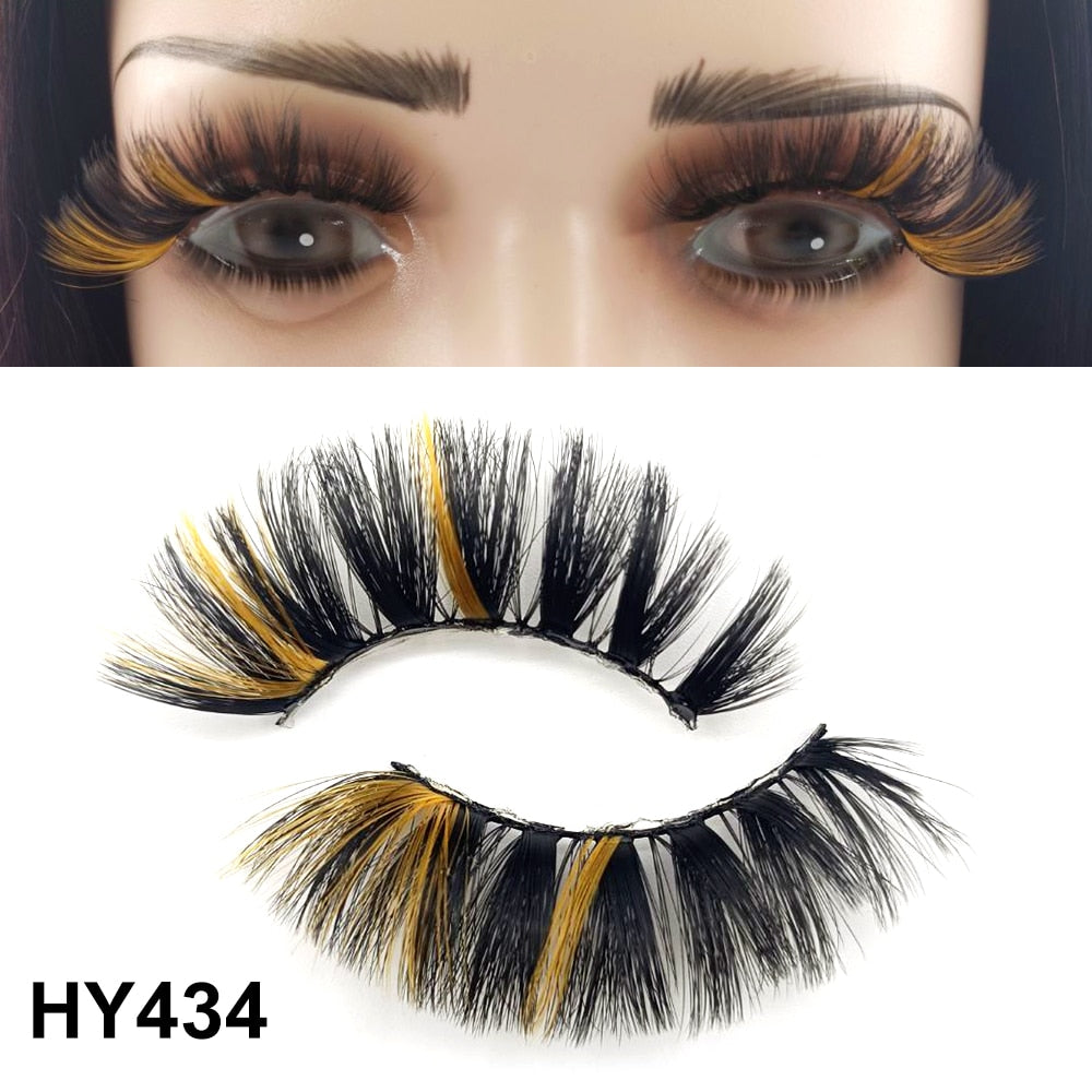 1 Pair 25MM Colored Mink Lashes 5D Fluffy Party Mink Eyelashes Box Package Supplies 3D Pink White Cosplay Fake Eyelashes