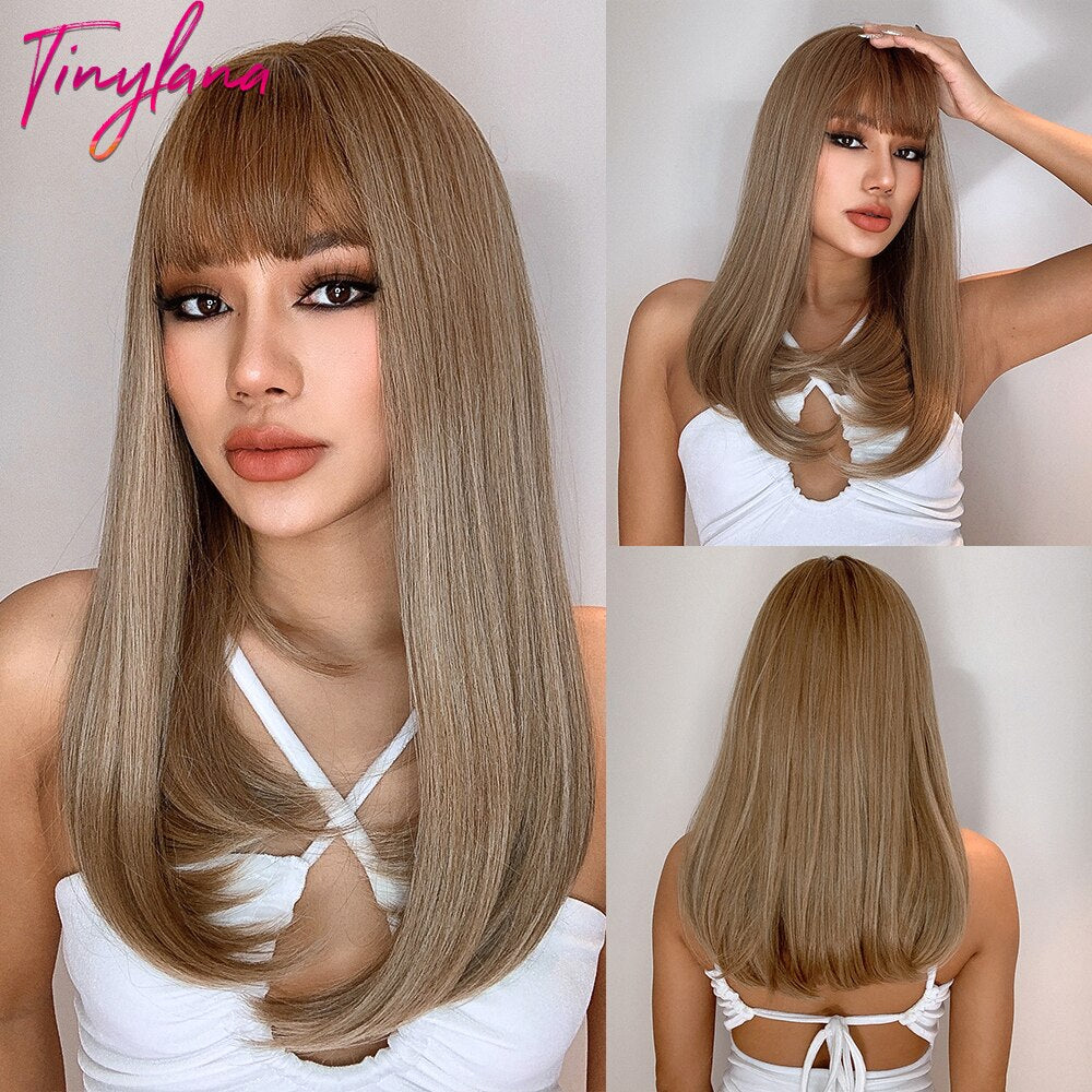Black and Dark Red Long Straight Synthetic Hair Wigs with Bangs Cosplay Party Halloween Two Tone Wig for Women Heat Resistant