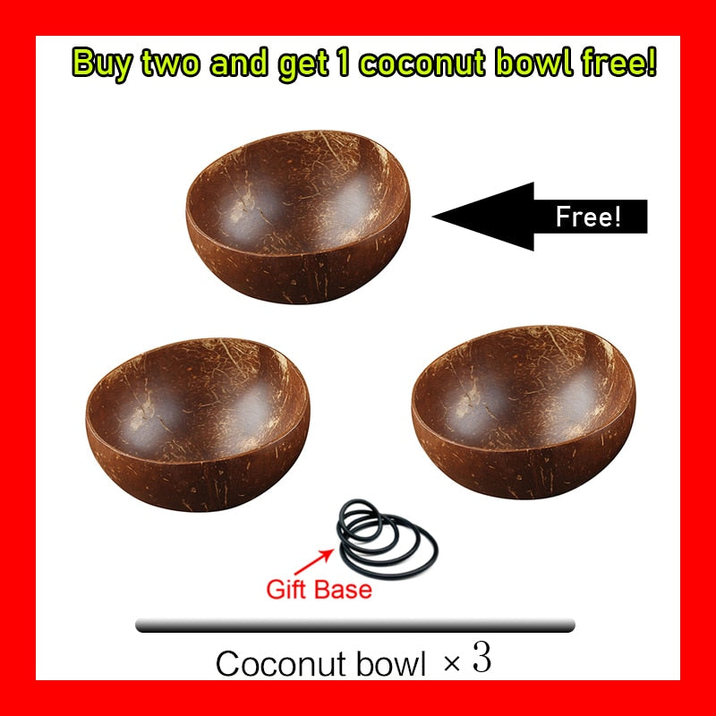 12-15cm Natural Coconut Bowl set wooden Salad Ramen bowl Coconut Wood Spoon Set coco smoothie Kitchen tableware Coconut bowl