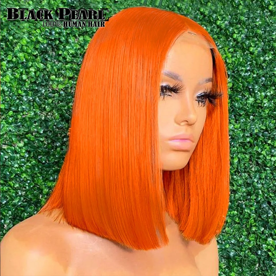 Ginger Straight Human Hair Lace Frontal Wigs Bob Wig 180D Brazilian Lace Front Human Hair Wigs Closure Wig Short Wigs