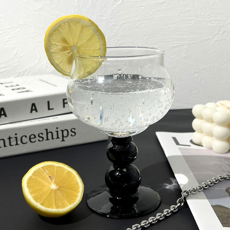 1 Piece 400ml 13oz Vintage Glass Goblet Ins Style Black Beaded Stemmed Cocktail Champagne White Red Wine Glasses Cup Stemware