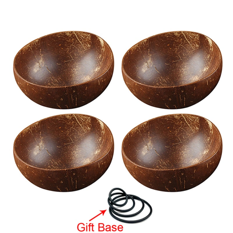 12-15cm Natural Coconut Bowl set wooden Salad Ramen bowl Coconut Wood Spoon Set coco smoothie Kitchen tableware Coconut bowl
