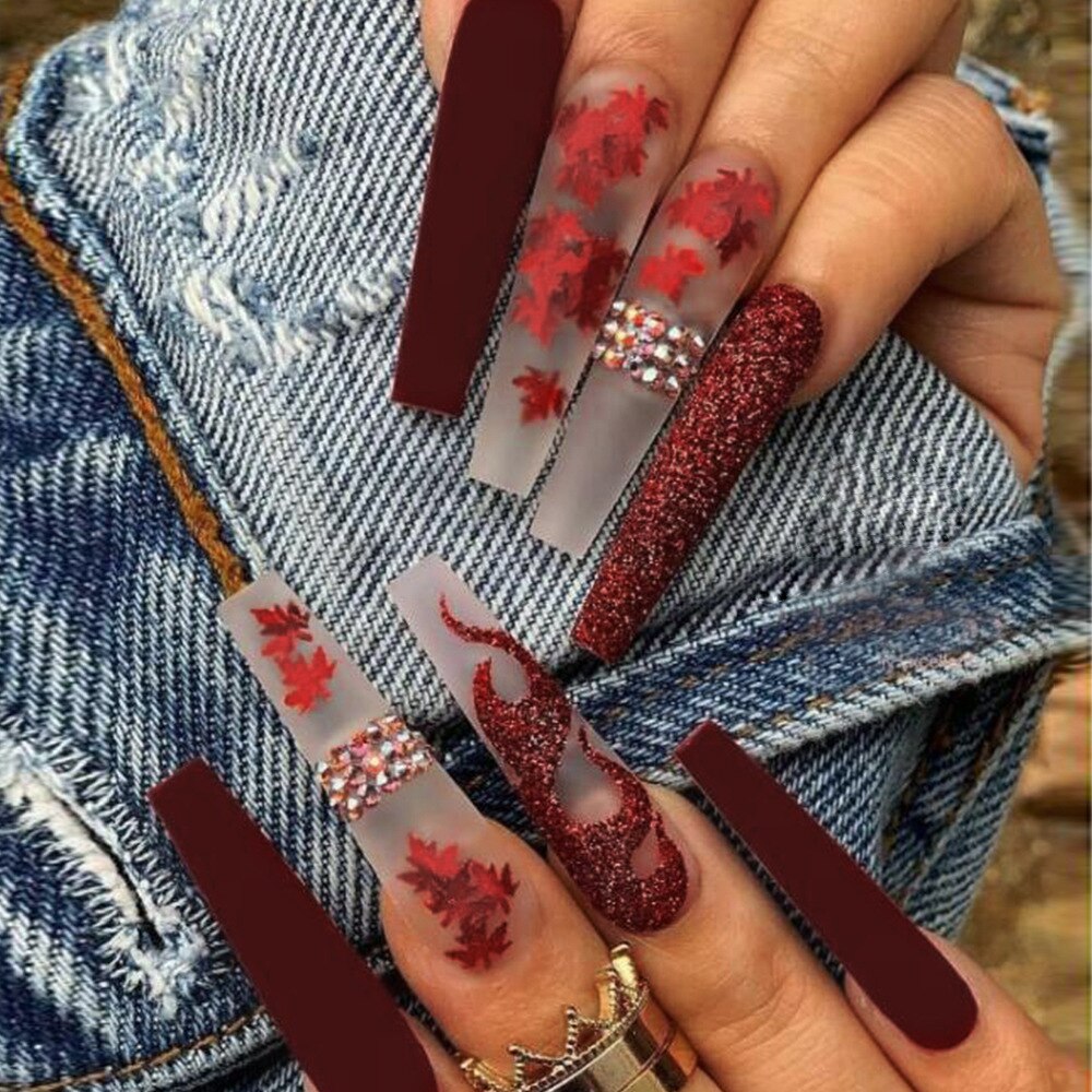 24Pcs Spice Girl Spider Animation False Nails Halloween with Glue French Design Wearable Fake Nails Magic Press on Nails Tips