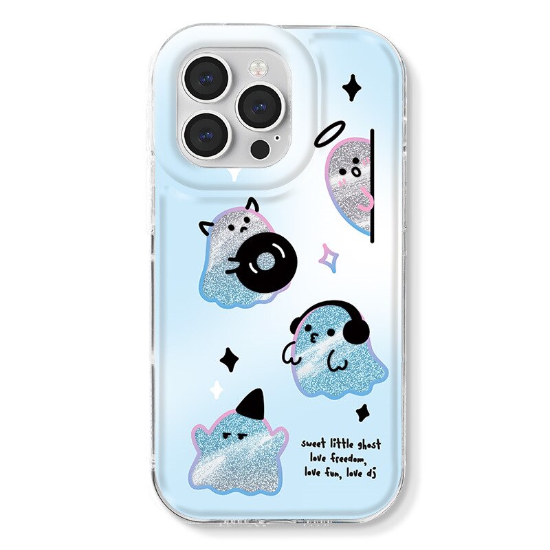 Funny Glitter ghost spirit music dance transparent Phone Case For iPhone 14 13 12 11 Pro Max Xr Xs 7 8 14 Plus Case Cute Cover