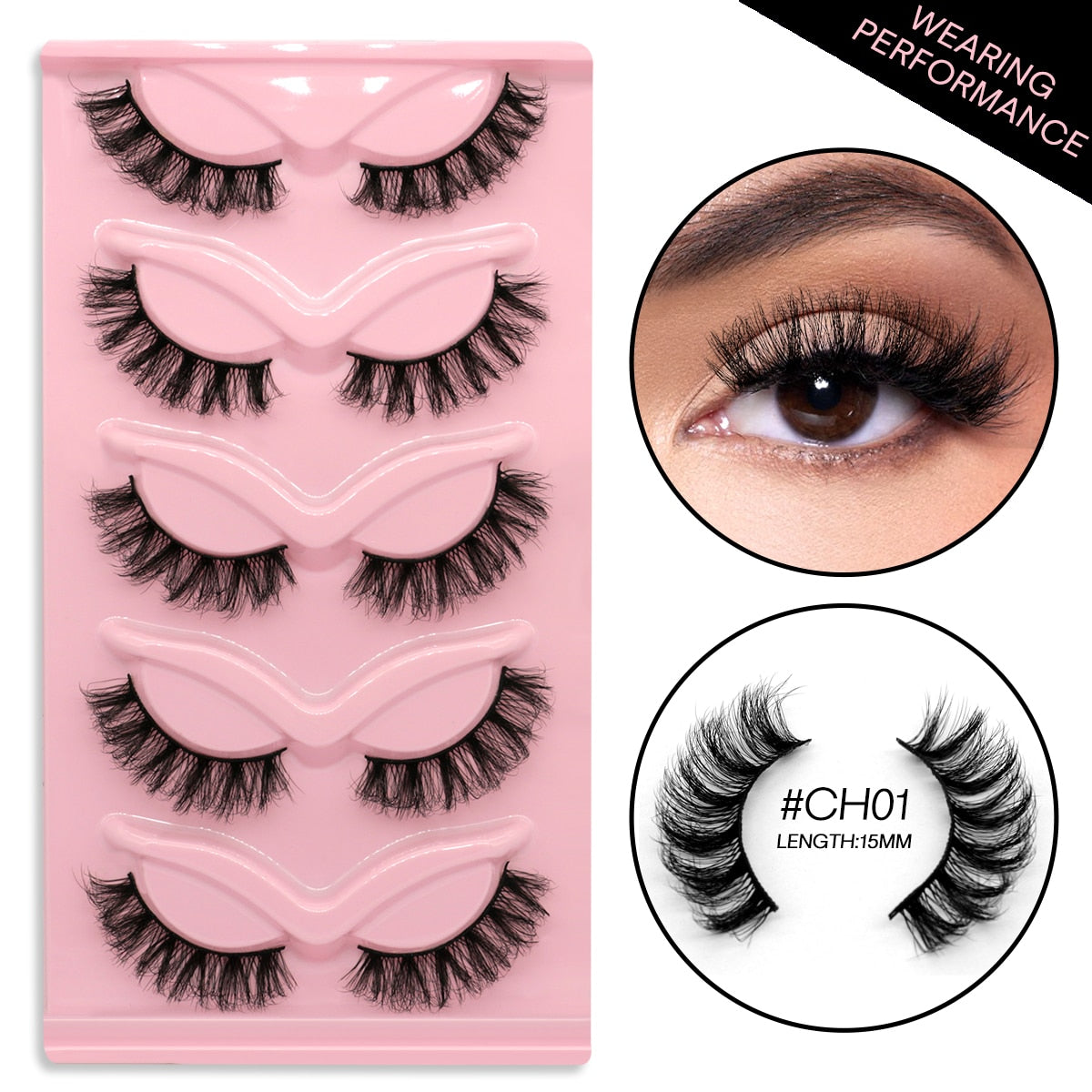 3D Mink Lashes Faux Mink Fluffy Lash 5 Pairs False Eyelashes Cat Eye Thick Mink Lashes Fluffy Short Natural Fake Lashes