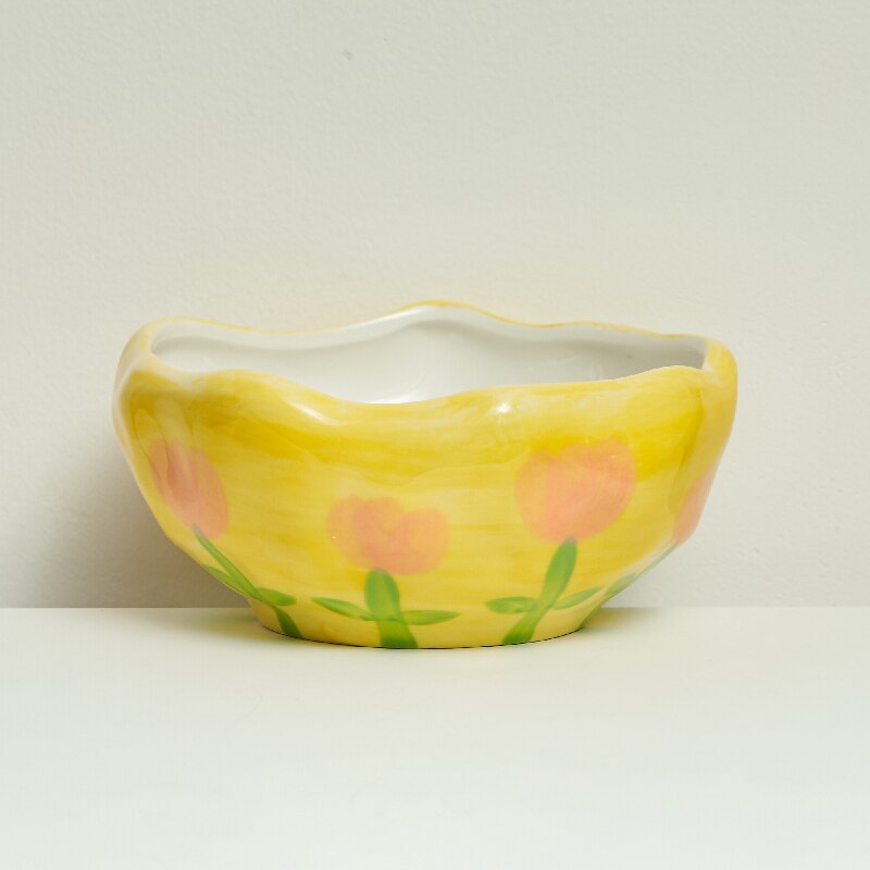 Korean Style Coffee Mug Irregular Hand-painted Flowers Mug Breakfast Milk Cup Ceramic Coffee Cup Ceramic Mugs