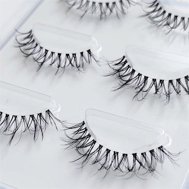 3Pairs 3D mink lashes wispy curly fluffy lashes crisscross mink eyelashes invisible band false lashes Medium volume lashes
